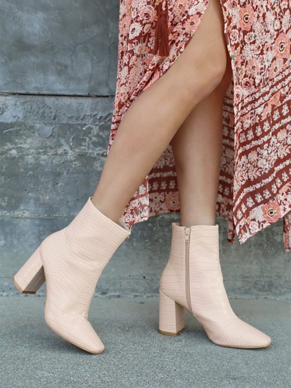 Lulus My Generation Pale Pink Crocodile High Heel Mid-calf Boots - Size 10